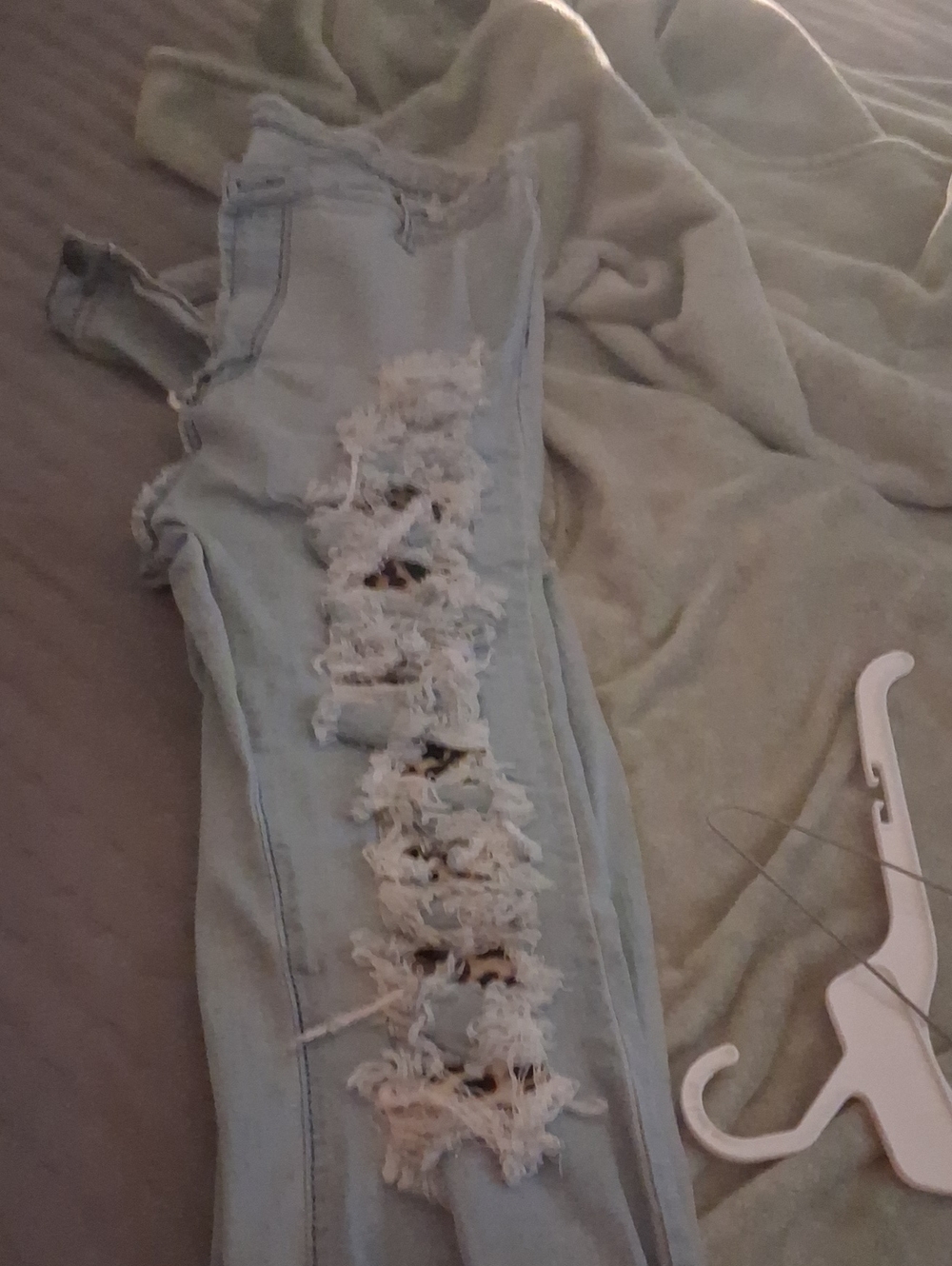 Distressed Light Blue Womens Jeans - Ripped Side Detail